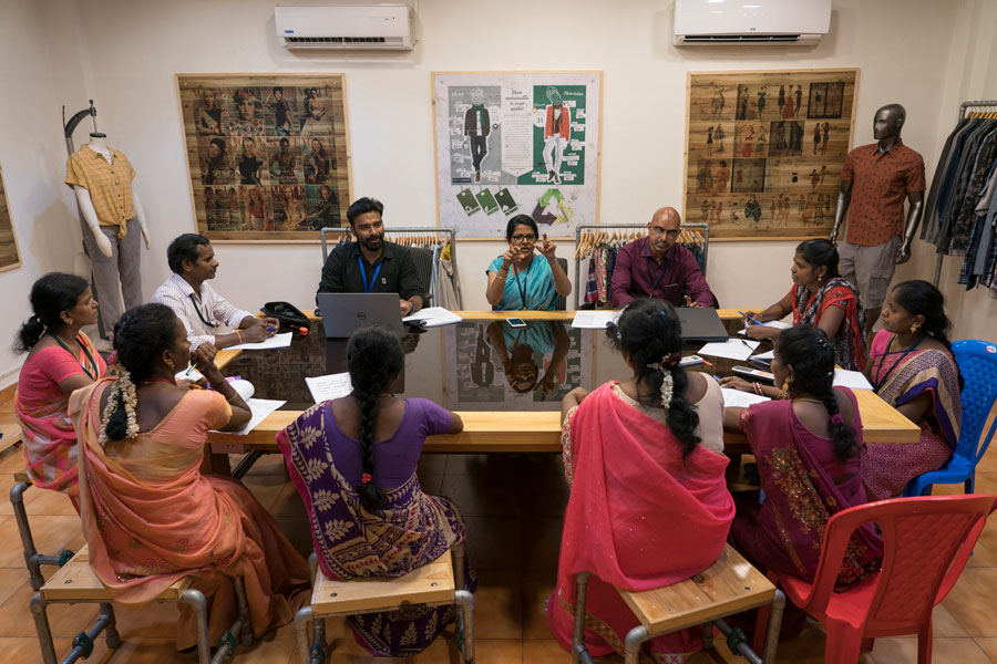 Meeting at a Fair Trade certified factory.